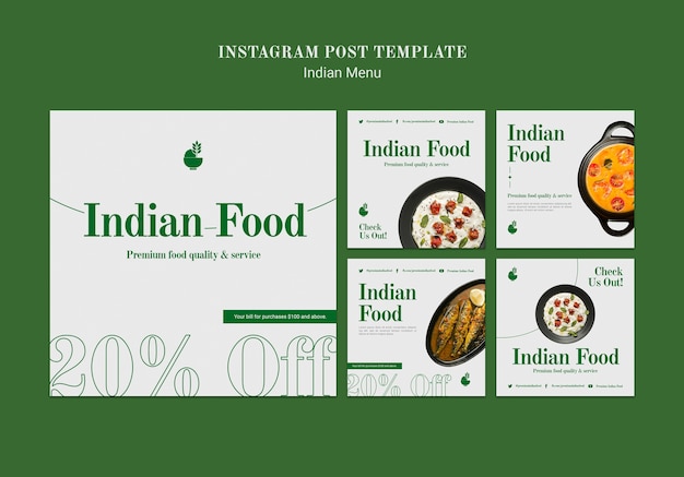 PSD indiaas eten restaurant en zakelijke instagram posts collectie