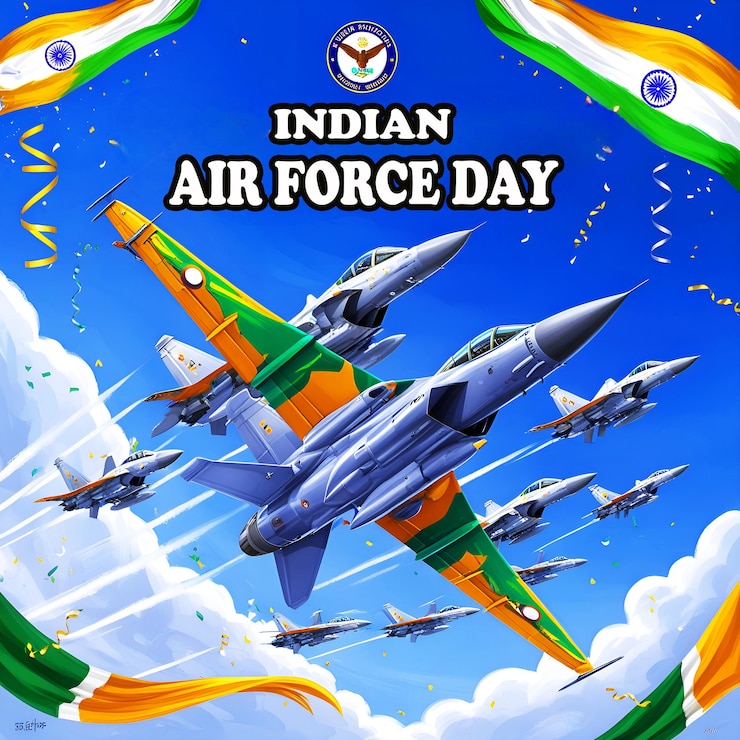 PSD indian air force day poster happy indian air force day banner