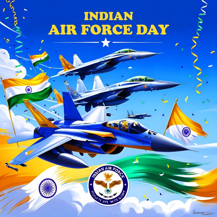 PSD indian air force day poster happy indian air force day banner