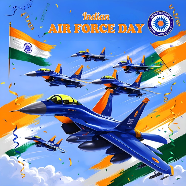 PSD indian air force day poster happy indian air force day banner