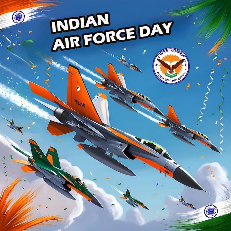 PSD indian air force day poster happy indian air force day banner