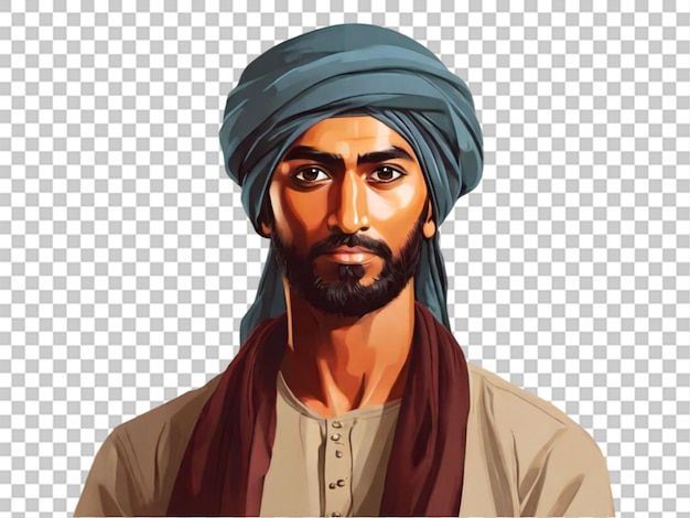 PSD indian or arab man with a turban on his head on white transparent