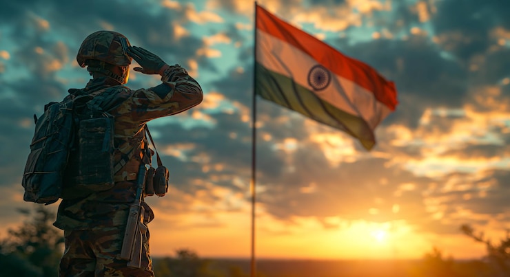 PSD indian army soldier saluting the indian flag indian republic day indian independence day
