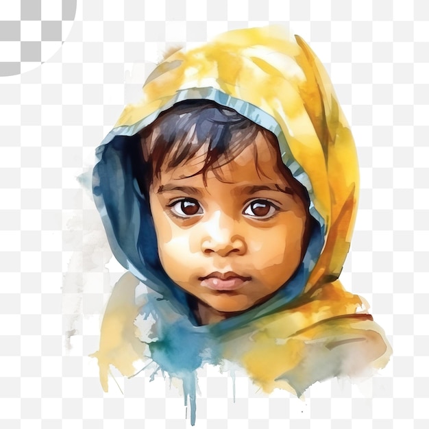 PSD indian boy watercolor png background