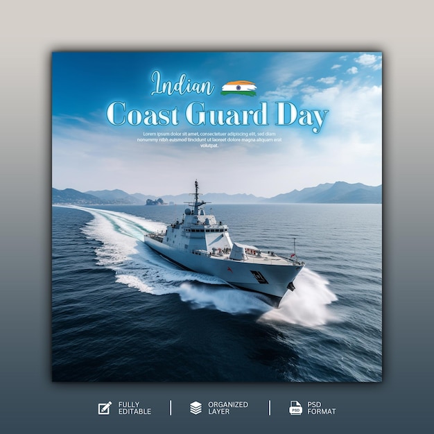 PSD 인도 해안경비대의 날 그래픽 및 소셜 미디어 디자인
