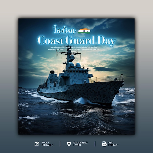 PSD indian coast guard day graphic and social media design