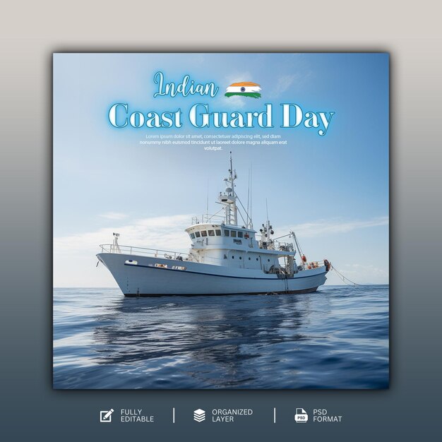 PSD indian coast guard day graphic and social media design