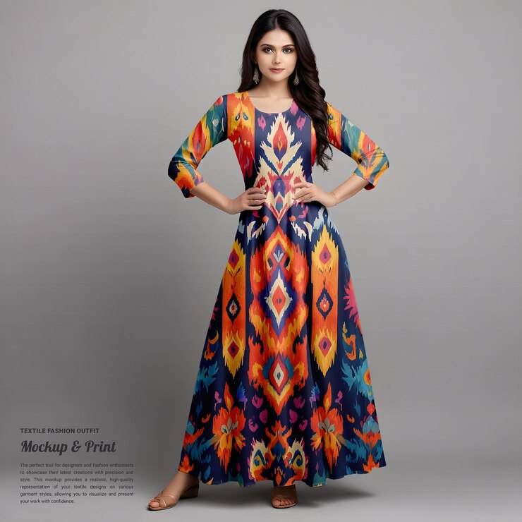PSD indian fashion textile printed apparel mockup psd template