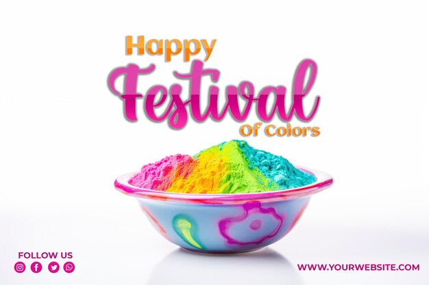 PSD Индийский фестиваль холи многоцветная миска на белом.