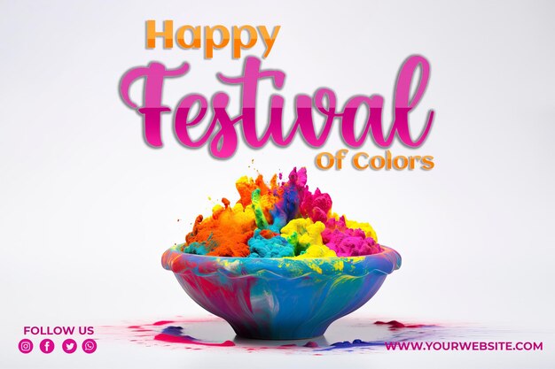 PSD indian festival holi multi colors bowl on white