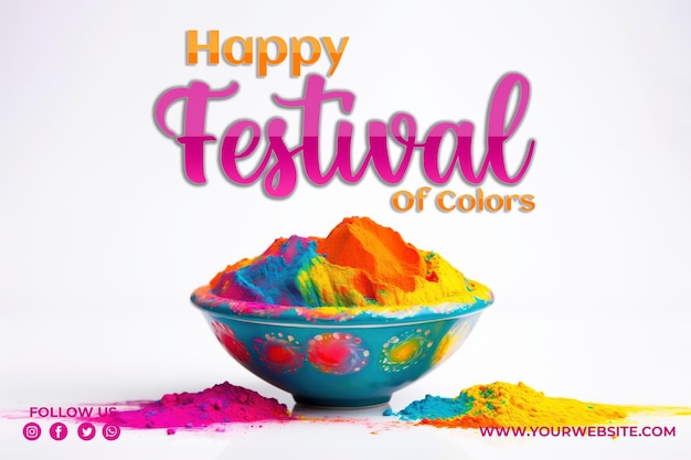 Indian festival holi multi colors bowl on white
