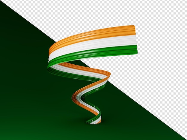 인도 국기 리본 나선형 물결 모양의 배너 3d 그림