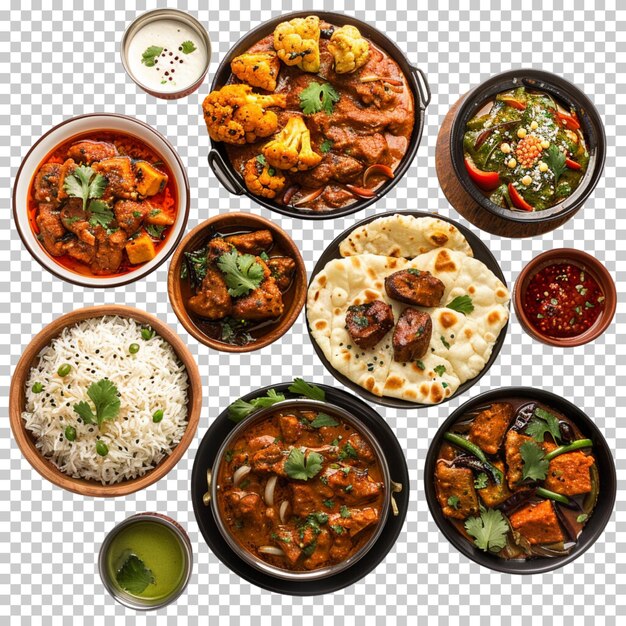 PSD インド料理 パニール・ロティ・ナン インド料理 透明な背景に分離されたインド・タリ・ライス