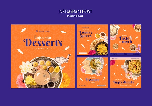 Indian food restaurant and business instagram posts collection