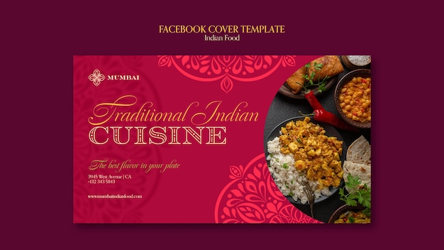 Шаблон обложки для социальных сетей ресторана индийской кухни с дизайном мандалы