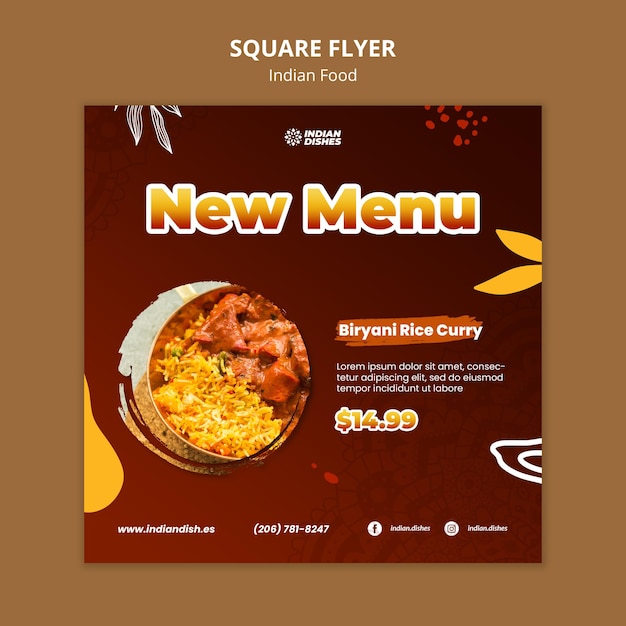 PSD indian food restaurant square flyer template