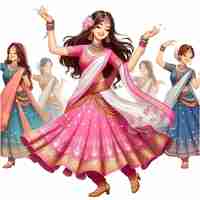 PSD indian girl dandiya dancing icon