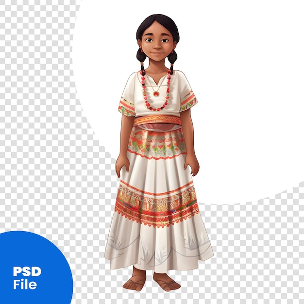 PSD indian girl in traditional costume isolated on white background vector illustration psd template