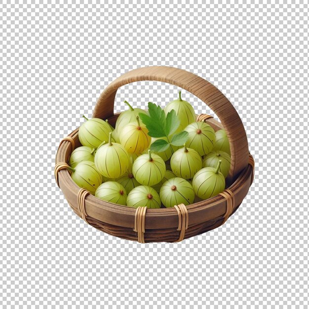 Indian gooseberry fruits with leaves isolated transparent background ai generative