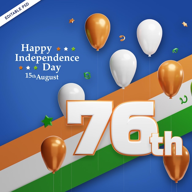 Indian independence day 15th august with tricolor flag banner