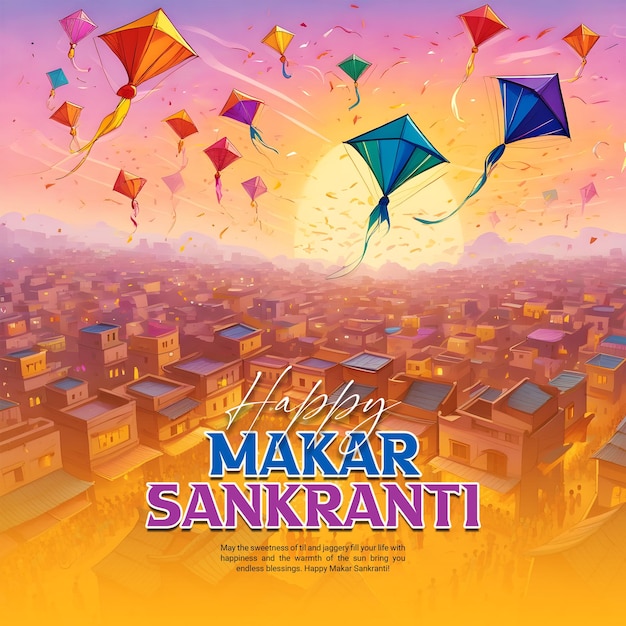 PSD indian kites festival makar sankranti modello di post sui social media