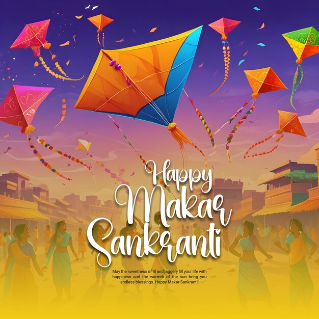 PSD indian kites festival makar sankranti social media post template