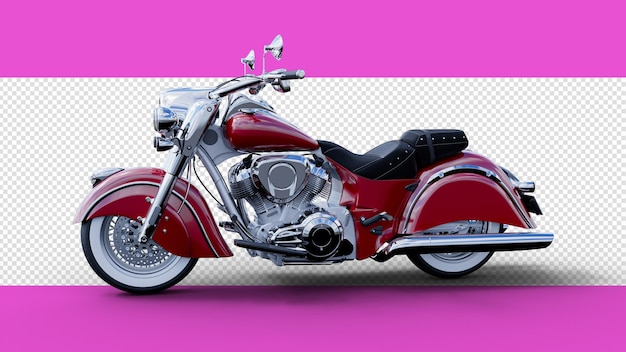PSD indian motorcycle in 3d rendering with projected sound in red color viewed from the side