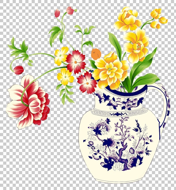 PSD vaso mughal indiano con motivo floreale per design tessile