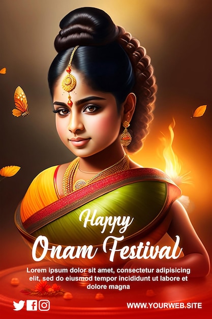 Indian onam festival beautiful girl having a beautiful expression on onam psd