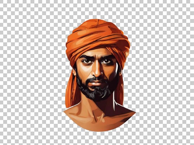 PSD Индийский или арабский мужчина с тюрбаном на голове на белом прозрачном