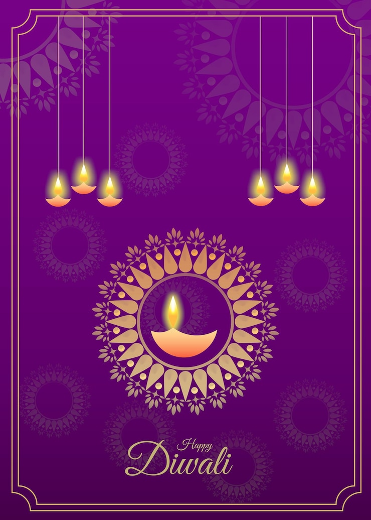 PSD indian religious festival diwali background with lamps
