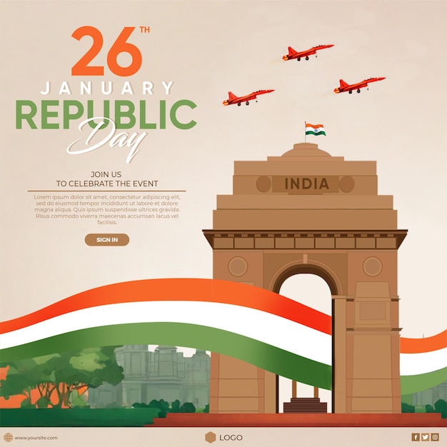 PSD indian republic day concept template with text design for social media