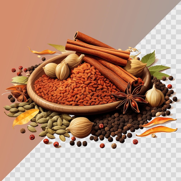 Indian spices and seasoning isolated on transparent background