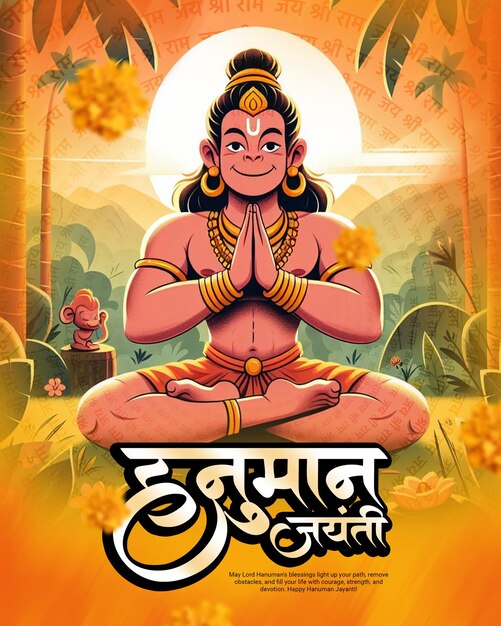 PSD indian spiritual god hanuman jayanti bajrang bali celebration social media post template