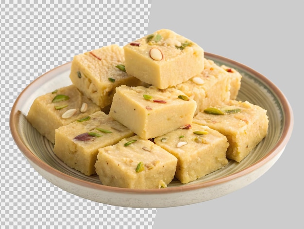 Indian Sweet Burfi in Bowl on Transparent Background