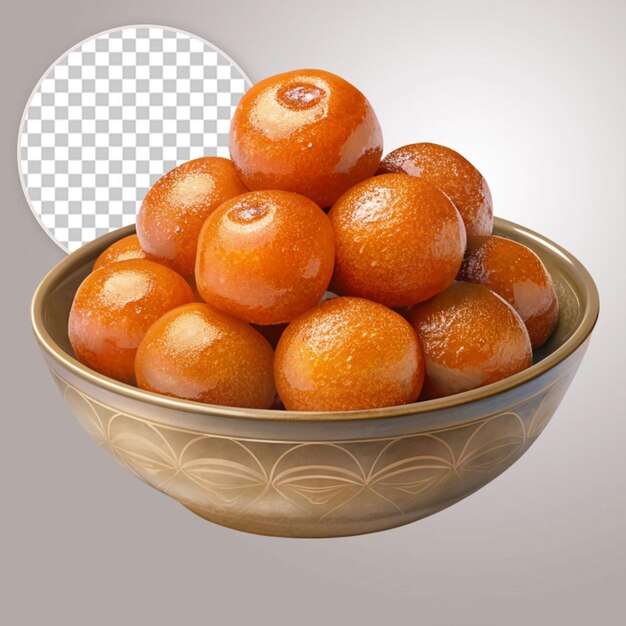 인도의 달한 음식 Gulab Jamun은 둥근 도자기 그에 제공됩니다.