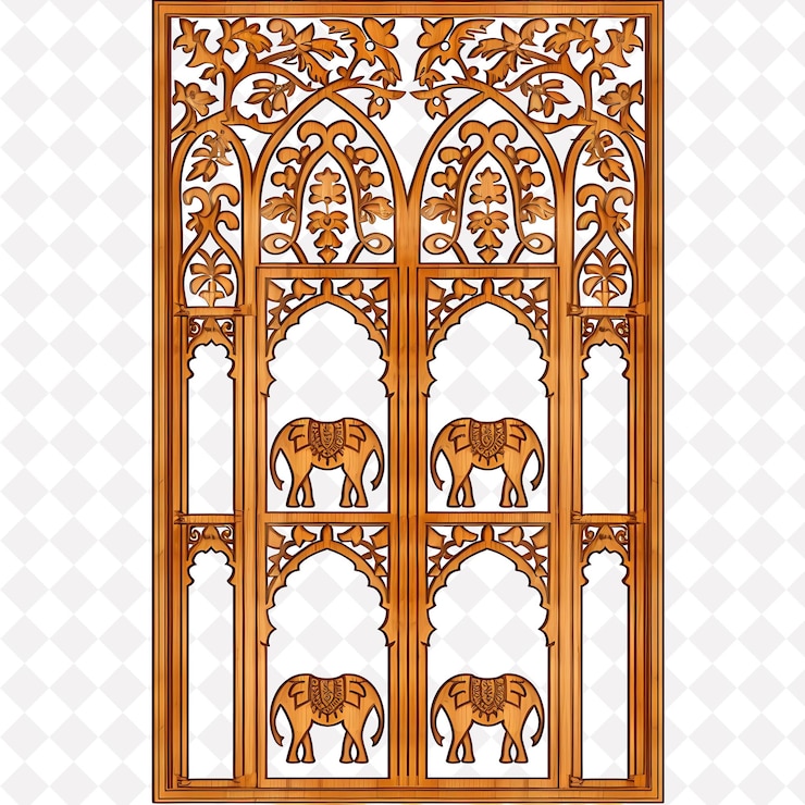 PSD indian trellis made from carved teak adorned with intricate outline natural decorative design