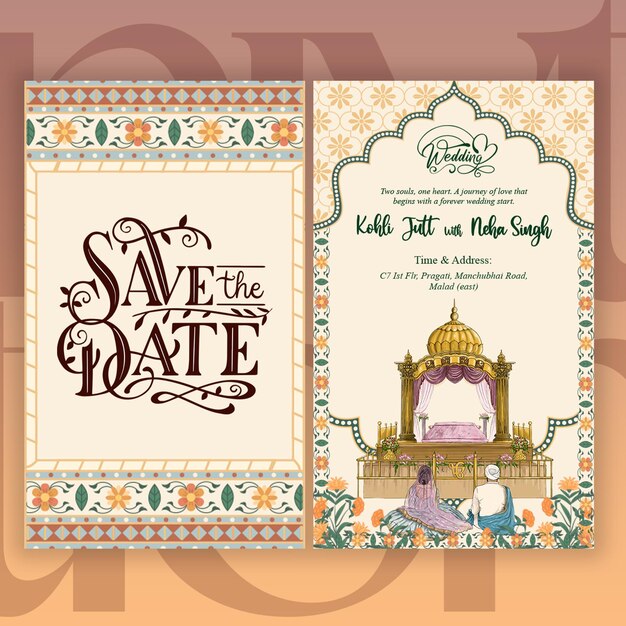 PSD indian wedding invitation with a bride and groom