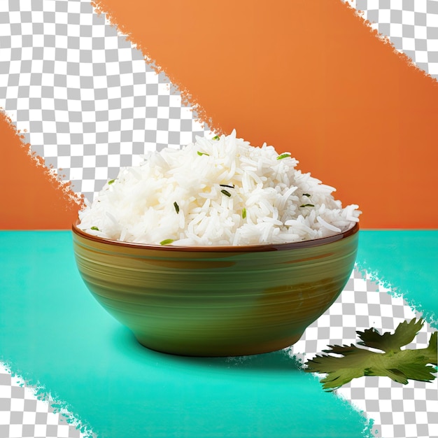 PSD indiase basmati witte rijst gekookt in een keramische kom met een transparante achtergrond