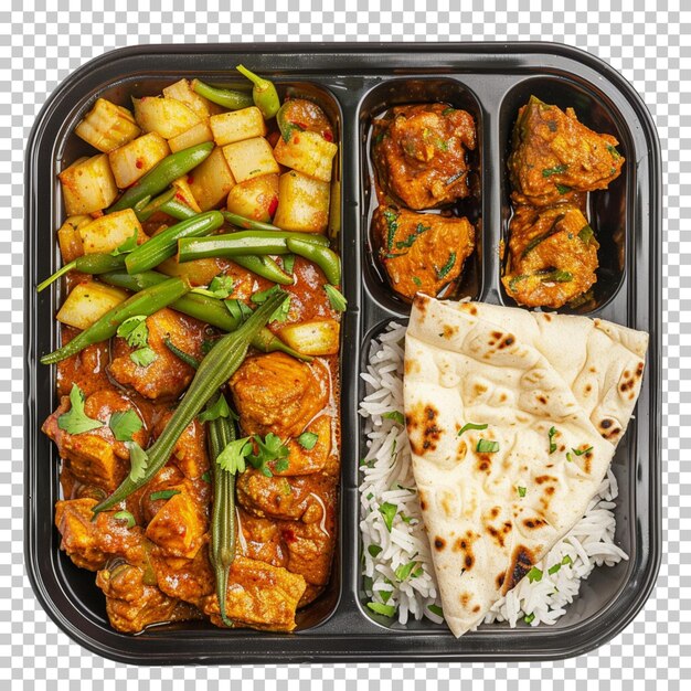 Indiase gerechten paneer roti nan indiase keuken indiase thali rijst geïsoleerd op doorzichtige achtergrond