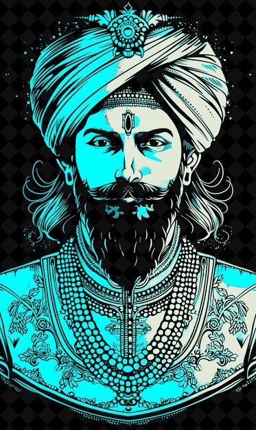 PSD indiase raja man portret met een turban en sherwani met levendig kleurenontwerp png collecties