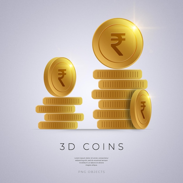 Indiase Roepie gouden muntstukstapel 3D