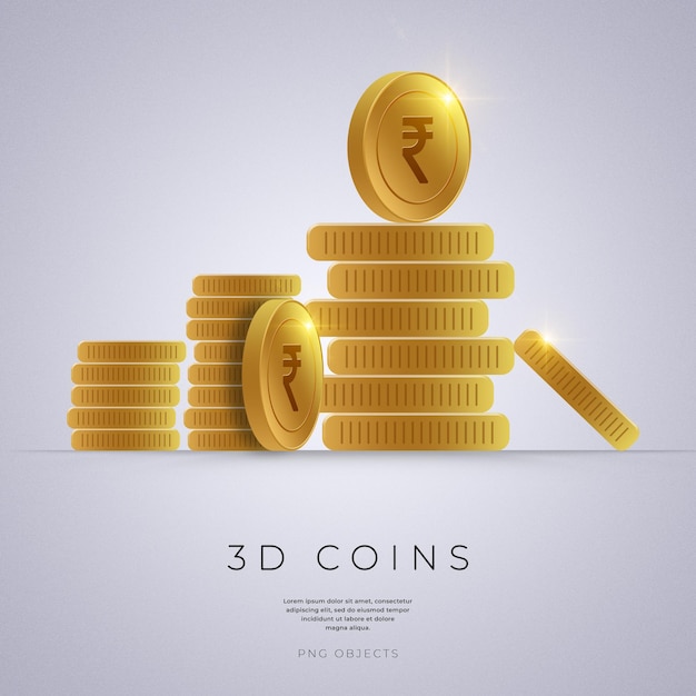 Indiase Roepie gouden muntstukstapel 3D