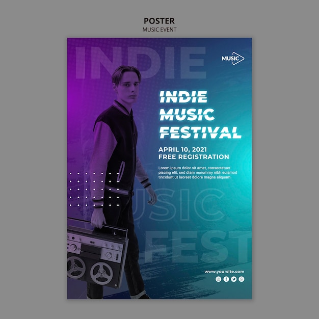 PSD modello di poster del festival di musica indie