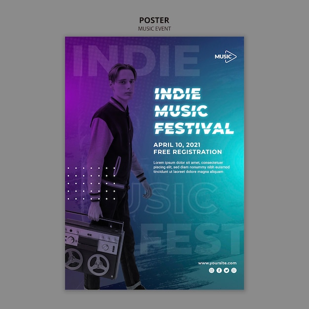 Indie muziekfestival poster sjabloon