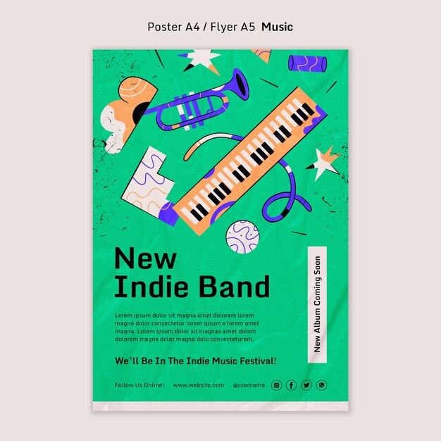 Indie Rock Music Band Event Poster Template