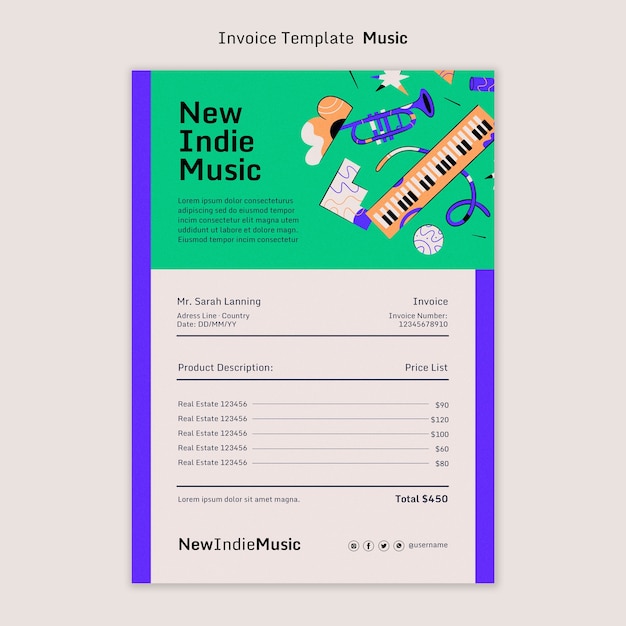 Indie rock music band invoice template