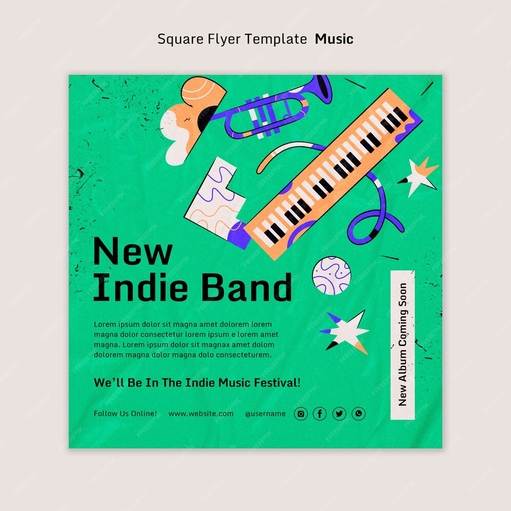 Premium PSD Indie Rock Music Band Square Flyer Template premium-psd-indie-rock-music-band-square-flyer-template