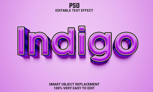 Indigo 3d editable text effect with background Premium Psd