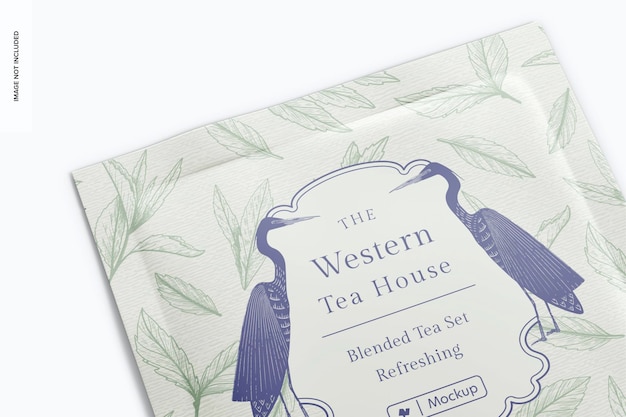 PSD individual tea bag mockup, close up